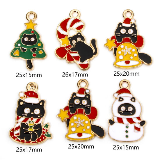 Picture of Zinc Based Alloy Christmas Charms Gold Plated Multicolor Cat Animal Enamel