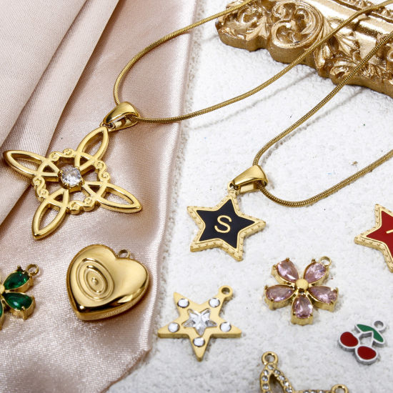 Bild von Umweltfreundliche Vakuumbeschichtung 304 Edelstahl Charm-Anhänger Schmetterling Vergoldet Pentagramm Bunt Strass