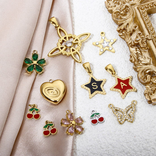 Bild von Umweltfreundliche Vakuumbeschichtung 304 Edelstahl Charm-Anhänger Schmetterling Vergoldet Pentagramm Bunt Strass