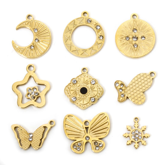 Image de 1 Pièce Breloques en 304 Acier Inoxydable Placage sous Vide Plaqué Or 18K à Strass Transparent