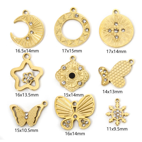 Image de 1 Pièce Breloques en 304 Acier Inoxydable Placage sous Vide Plaqué Or 18K à Strass Transparent