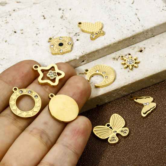 Image de 1 Pièce Breloques en 304 Acier Inoxydable Placage sous Vide Plaqué Or 18K à Strass Transparent