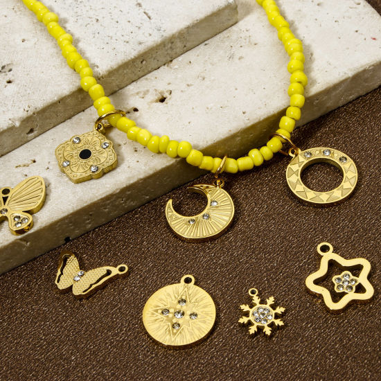 Image de 1 Pièce Breloques en 304 Acier Inoxydable Placage sous Vide Plaqué Or 18K à Strass Transparent