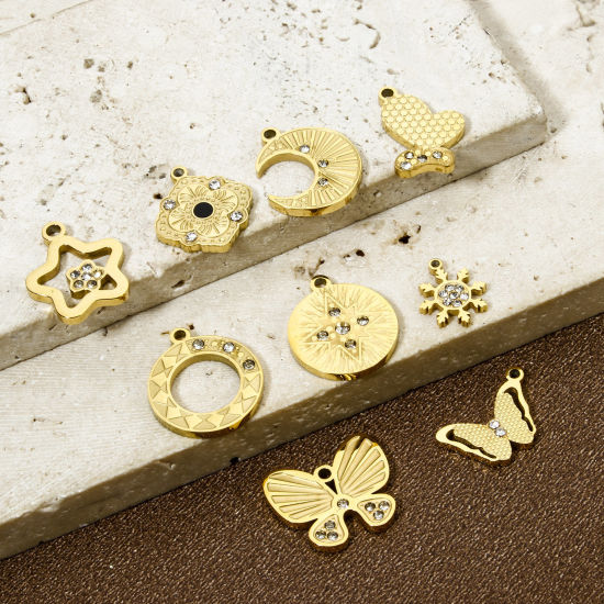 Image de 1 Pièce Breloques en 304 Acier Inoxydable Placage sous Vide Plaqué Or 18K à Strass Transparent