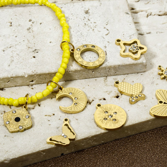 Image de 1 Pièce Breloques en 304 Acier Inoxydable Placage sous Vide Plaqué Or 18K à Strass Transparent