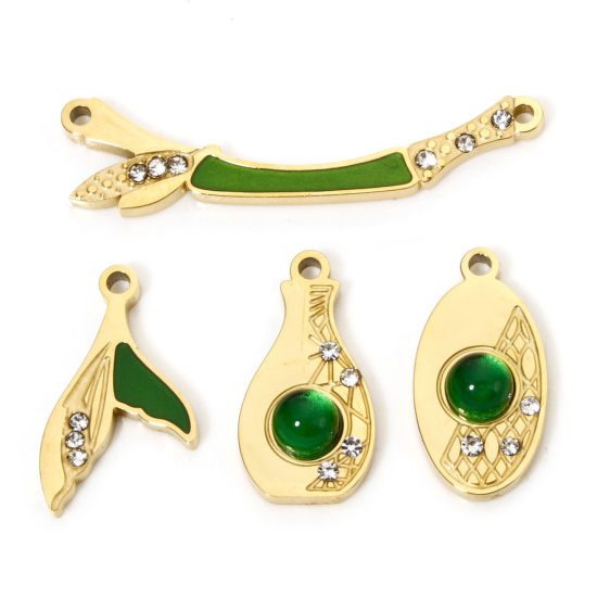 Picture of Vacuum Plating 304 Stainless Steel Charms 18K Gold Plated Green