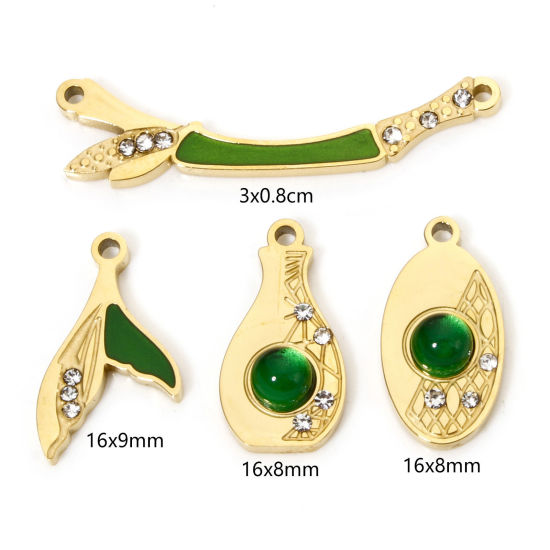 Picture of Vacuum Plating 304 Stainless Steel Charms 18K Gold Plated Green