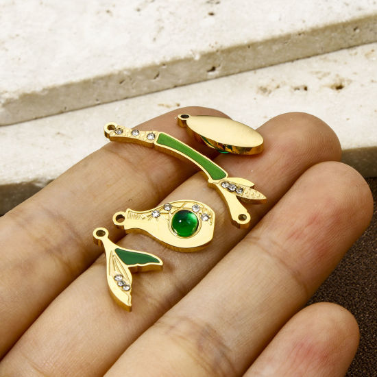 Picture of Vacuum Plating 304 Stainless Steel Charms 18K Gold Plated Green