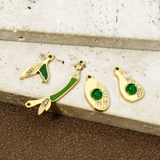 Picture of Vacuum Plating 304 Stainless Steel Charms 18K Gold Plated Green