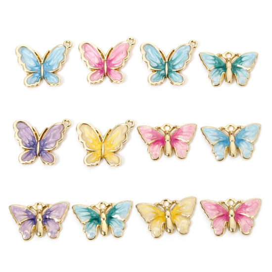 Picture of Zinc Based Alloy Insect Charms Gold Plated Gradient Color Multicolor Pearlized Butterfly Animal Enamel