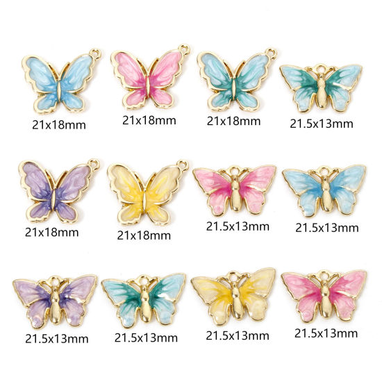 Picture of Zinc Based Alloy Insect Charms Gold Plated Gradient Color Multicolor Pearlized Butterfly Animal Enamel