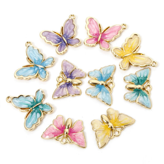 Picture of Zinc Based Alloy Insect Charms Gold Plated Gradient Color Multicolor Pearlized Butterfly Animal Enamel