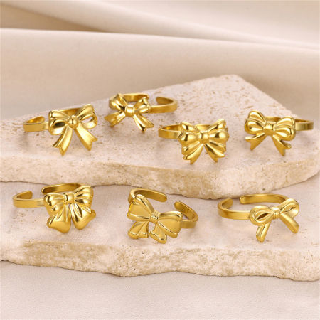 Imagen de 1 Unidad Enchapado al Vacío 304 Acero Inoxidable Abierto Anillos Chapado en Oro Nudo Mariposa 15mm x 12mm