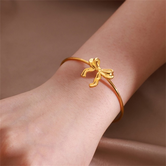Immagine di 1 Pz 304 Acciaio Inossidabile Aprire Braccialetti Cravatta a Farfalla 5.5cm Dia