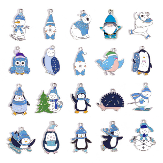 Picture of Zinc Based Alloy Charms Winter Style Silver Tone White & Blue Enamel