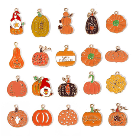 Zinc Based Alloy Autumn Fall Style Halloween Charms Gold Plated Multicolor Pumpkin Enamel