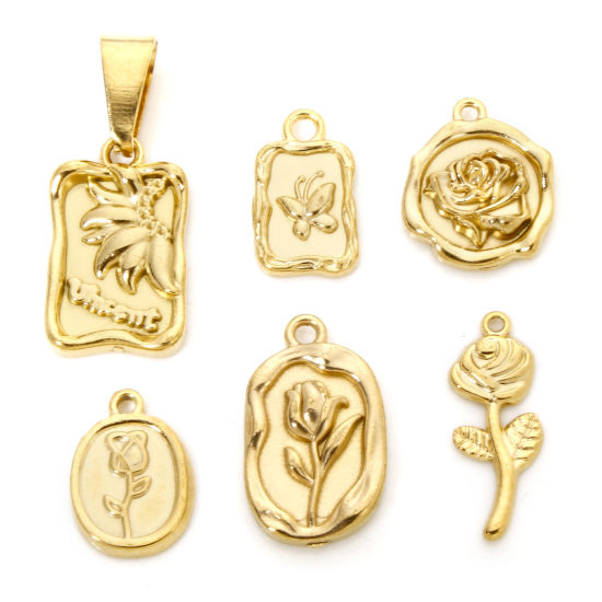 Picture of 304 Stainless Steel Flora Collection Charmes Gold Plated Rose Flower Tulip Flower