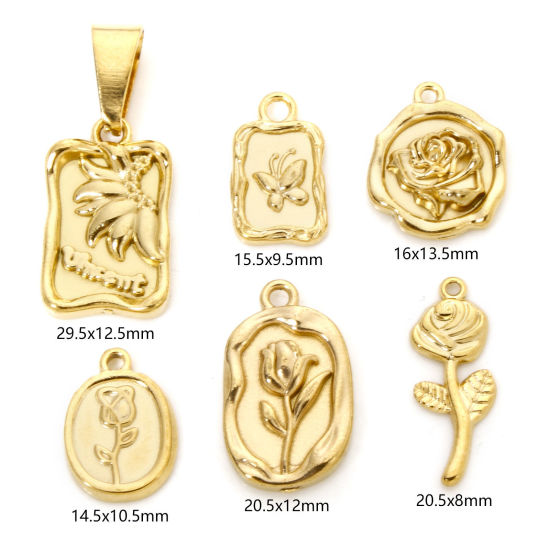 Picture of 304 Stainless Steel Flora Collection Charmes Gold Plated Rose Flower Tulip Flower