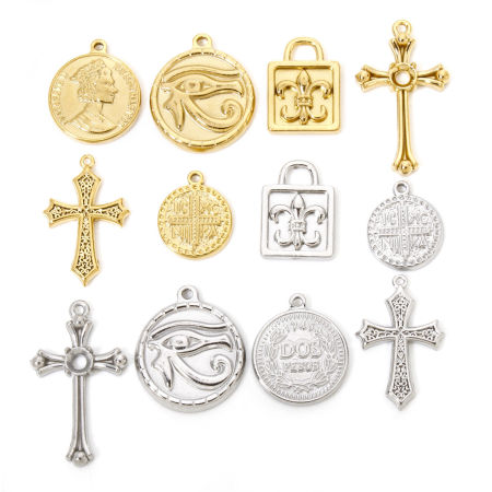 304 Stainless Steel Religious Charmes Multicolor Cross Iris Flower