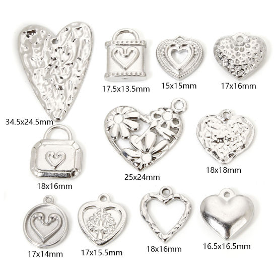 Picture of 304 Stainless Steel Valentine's Day Charmes Silver Tone Heart