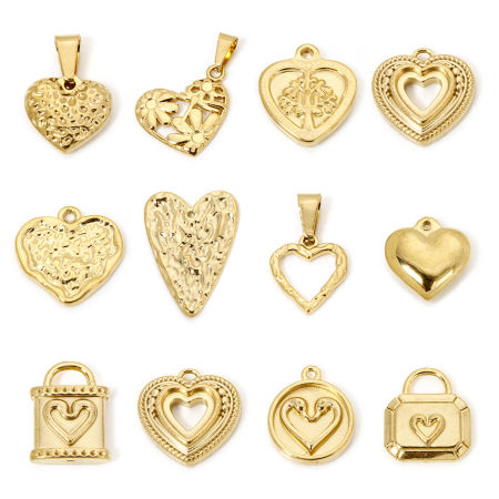 Image de 2 Pcs Breloques en 304 Acier Inoxydable La Saint Valentin Cœur Doré Serrure