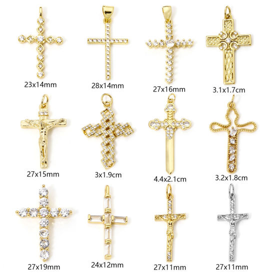 Picture of Eco-friendly Brass Religious Charms Real Gold Plated Cross