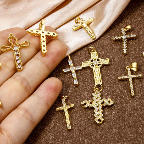 Picture of Eco-friendly Brass Religious Charms Real Gold Plated Cross