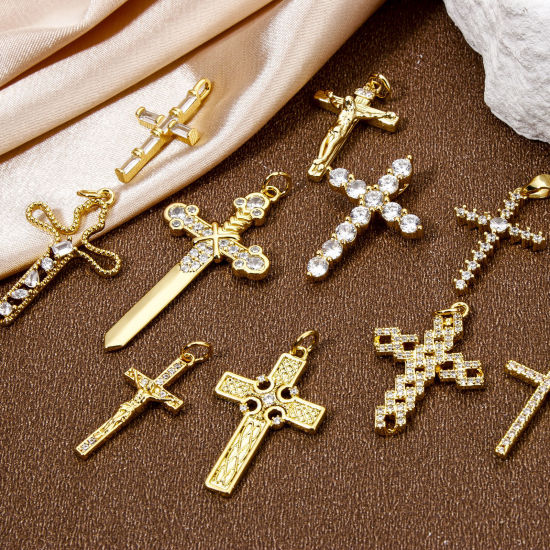 Picture of Eco-friendly Brass Religious Charms Real Gold Plated Cross