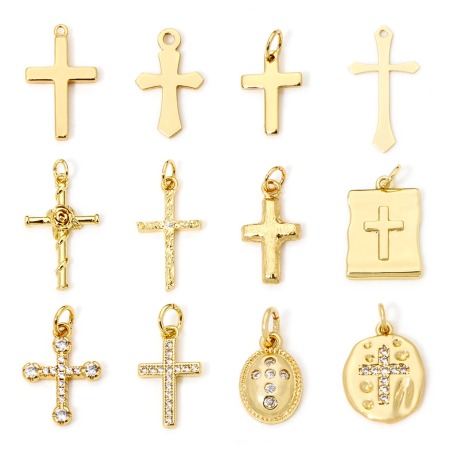 Eco-friendly Brass Religious Charms Real Gold Plated Cross