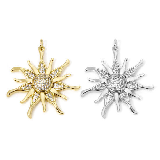 Immagine di 1 Pz Ecologico Ottone Galassia Ciondoli Pendenti Sole Vero Oro Placcato Micro Spianare Trasparente Cubic Zirconiae 3.6cm x 3.2cm