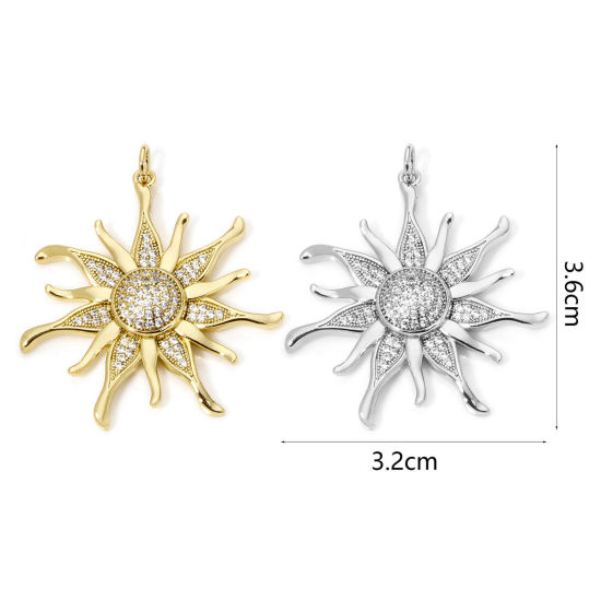 Immagine di 1 Pz Ecologico Ottone Galassia Ciondoli Pendenti Sole Vero Oro Placcato Micro Spianare Trasparente Cubic Zirconiae 3.6cm x 3.2cm