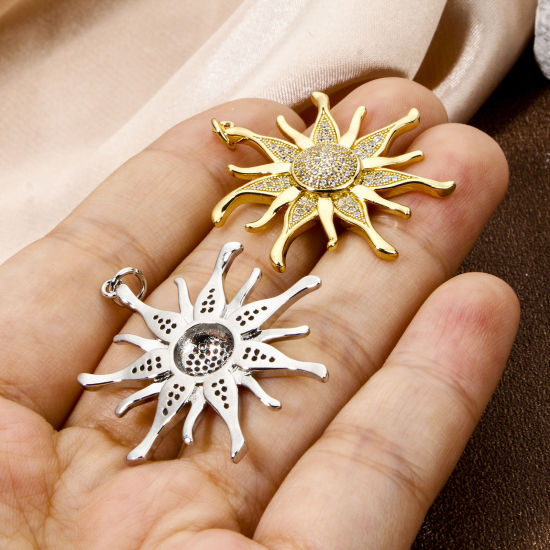 Immagine di 1 Pz Ecologico Ottone Galassia Ciondoli Pendenti Sole Vero Oro Placcato Micro Spianare Trasparente Cubic Zirconiae 3.6cm x 3.2cm