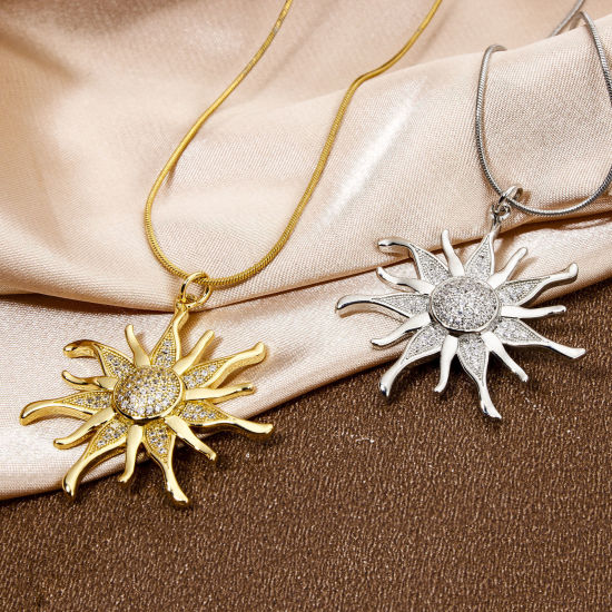 Immagine di 1 Pz Ecologico Ottone Galassia Ciondoli Pendenti Sole Vero Oro Placcato Micro Spianare Trasparente Cubic Zirconiae 3.6cm x 3.2cm