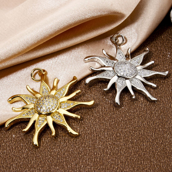 Immagine di 1 Pz Ecologico Ottone Galassia Ciondoli Pendenti Sole Vero Oro Placcato Micro Spianare Trasparente Cubic Zirconiae 3.6cm x 3.2cm