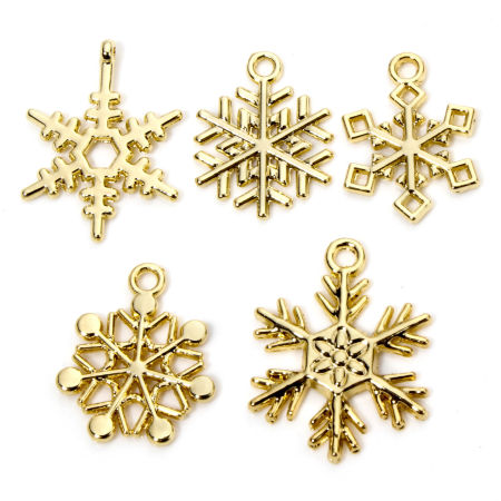 Imagen de 10 Unidades Respetuoso del Medio Ambiente Zamak Colección Meteorológica Colgantes Copo de nieve Navidad 18K Oro Real Chapado