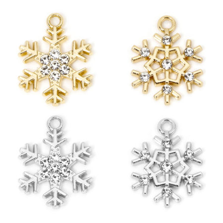 10 ШТ Цинковый Сплав Бижутерия усыпанная мелким фианит Подвески Разноцветный Рождественские снежинка Прозрачный Страз