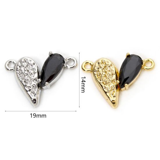 Immagine di 1 Pz Ottone San Valentino Pendenti Charms Connettori Accessori Cuore Multicolore Nero Strass 19mm x 14mm