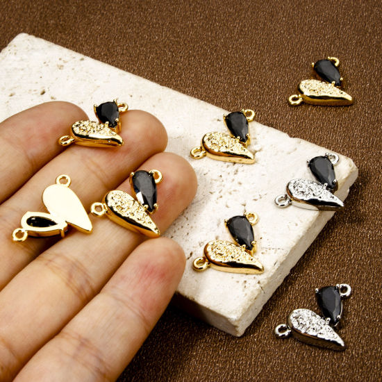 Immagine di 1 Pz Ottone San Valentino Pendenti Charms Connettori Accessori Cuore Multicolore Nero Strass 19mm x 14mm
