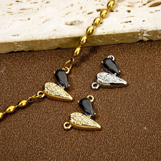 Immagine di 1 Pz Ottone San Valentino Pendenti Charms Connettori Accessori Cuore Multicolore Nero Strass 19mm x 14mm