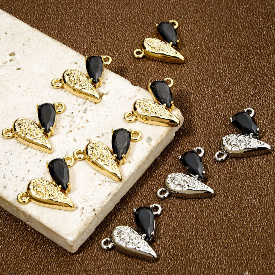 Immagine di 1 Pz Ottone San Valentino Pendenti Charms Connettori Accessori Cuore Multicolore Nero Strass 19mm x 14mm