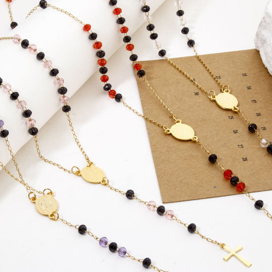 Image de 1 Pièce Collier Chapelet de Perles de Prière en 304 Acier Inoxydable Religieux Doré Croix Sainte Vierge Marie 52cm Long