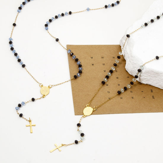 Image de 1 Pièce Collier Chapelet de Perles de Prière en 304 Acier Inoxydable Religieux Doré Croix Sainte Vierge Marie 52cm Long