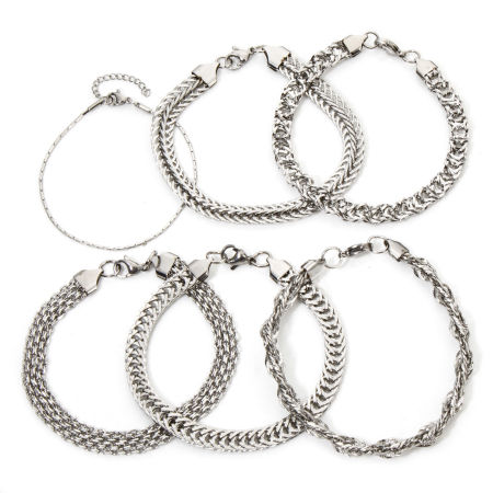 304 Stainless Steel Men's Bracelets Silver Tone With Lobster Claw Clasp