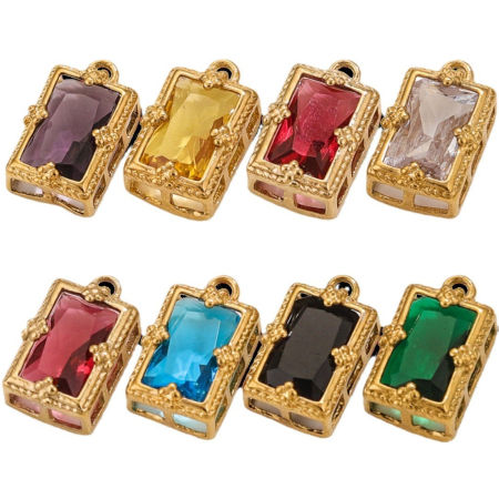 Vacuum Plating 304 Stainless Steel Charms 18K Gold Plated Rectangle 17mm x 10mm
