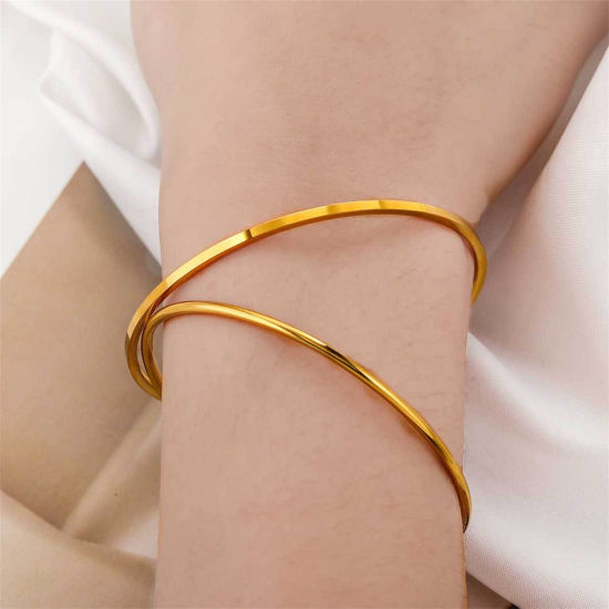 Image de 1 Pièce Bracelets en 304 Acier Inoxydable Rond