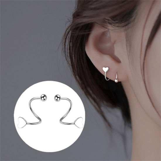 Picture of 304 Stainless Steel Ear Post Stud Earrings Silver Tone S Shaped 16mm x 11mm