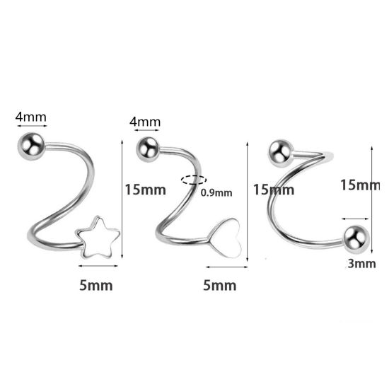 Bild von 304 Edelstahl Ohrring Ohrstecker Silberfarbe S-Form 16mm x 11mm, Drahtstärke: (20 gauge)