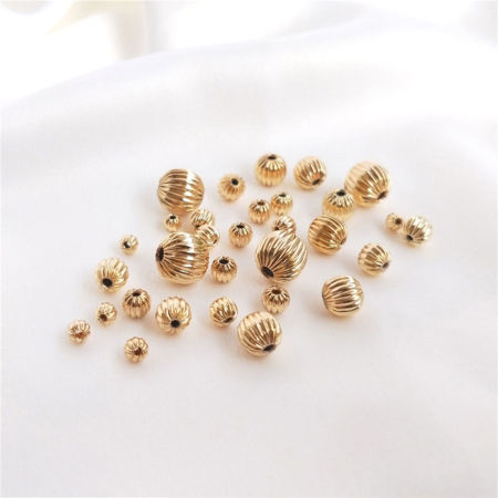 Picture of Brass Beads For DIY Jewelry Making 14K Real Gold Plated Round Stripe