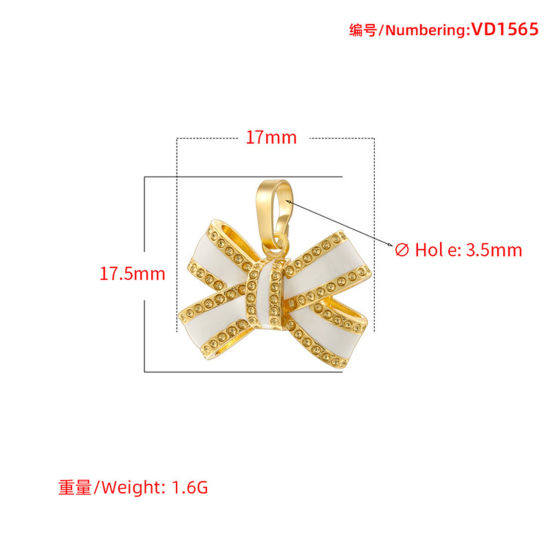 Immagine di 1 Pz Ottone Abiti Ciondoli Pendenti Cravatta a Farfalla Placcato Oro 18K Multicolore Smalto 17.5mm x 17mm