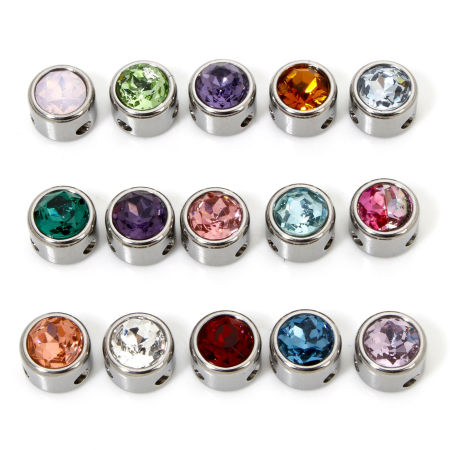 304 Edelstahl Perlen zur DIY-Schmuckherstellung Flachrund Silberfarbe 8mm D., Loch: ca. 1.6mm